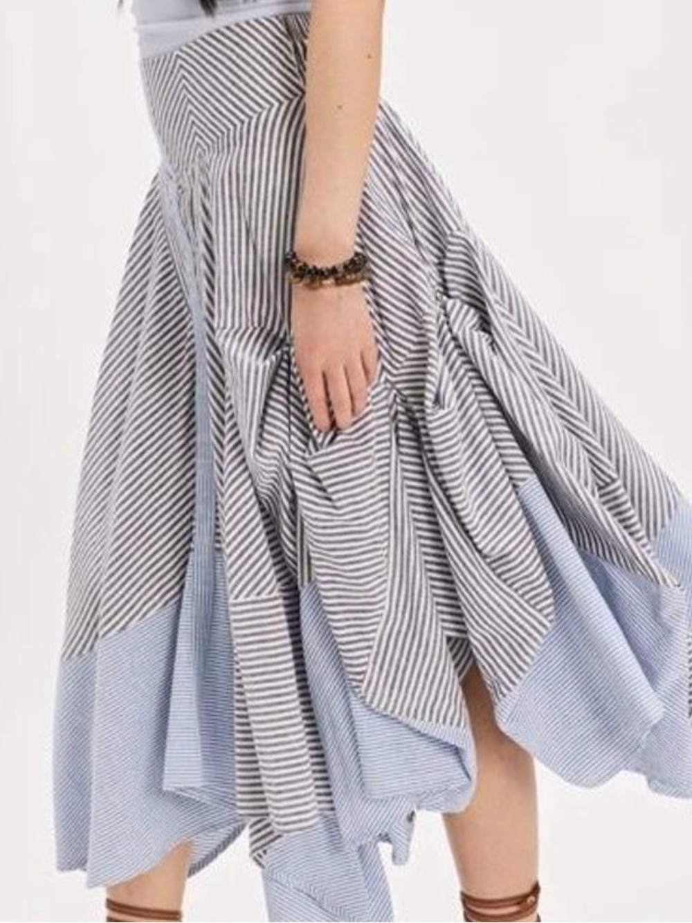 Free People Blue and White Asymmetrical Stripe Skirt